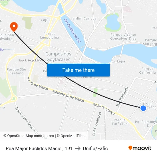 Rua Major Euclídes Maciel, 191 to Uniflu/Fafic map