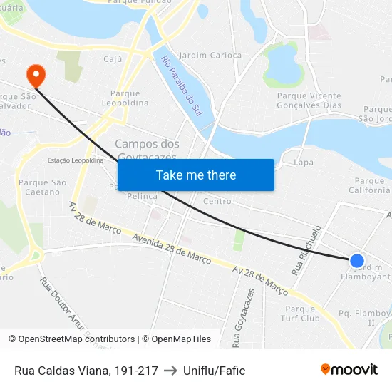 Rua Caldas Viana, 191-217 to Uniflu/Fafic map