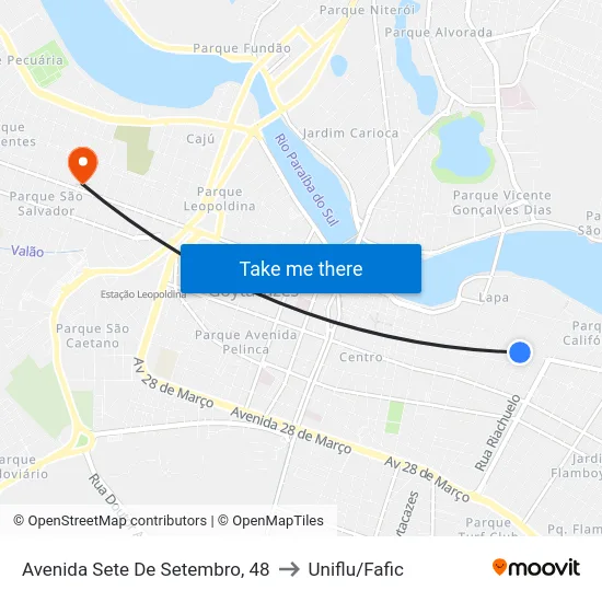Avenida Sete De Setembro, 48 to Uniflu/Fafic map