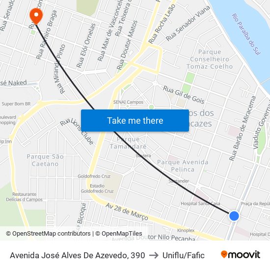 Avenida José Alves De Azevedo, 390 to Uniflu/Fafic map