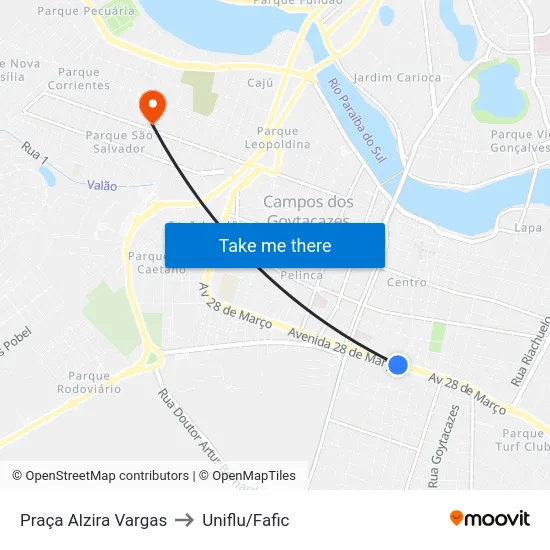Praça Alzira Vargas to Uniflu/Fafic map