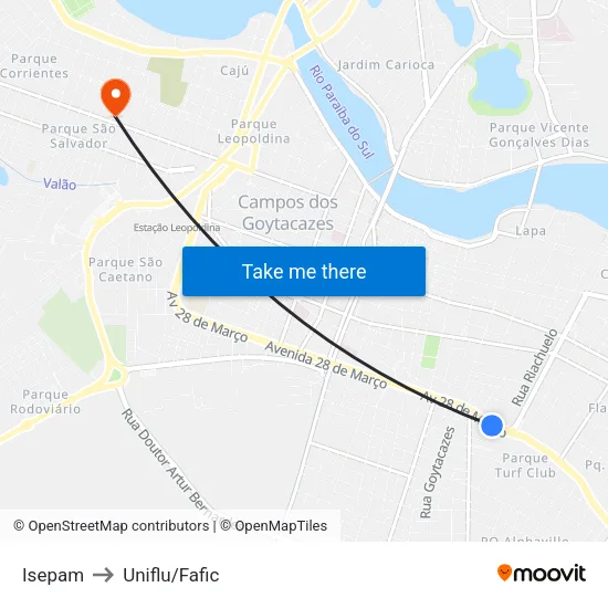 Isepam to Uniflu/Fafic map