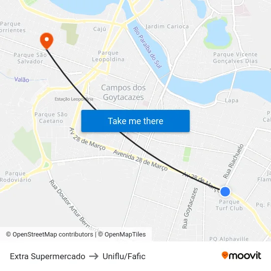 Extra Supermercado to Uniflu/Fafic map