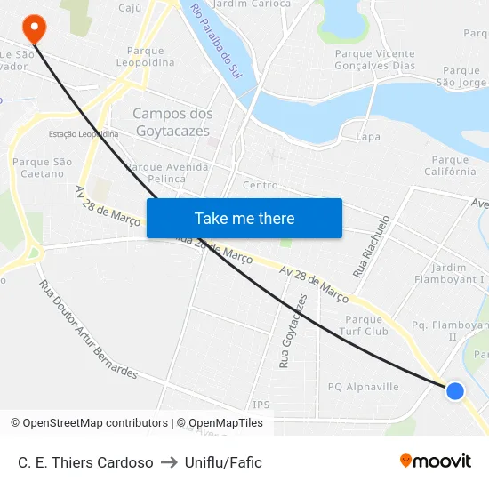C. E. Thiers Cardoso to Uniflu/Fafic map