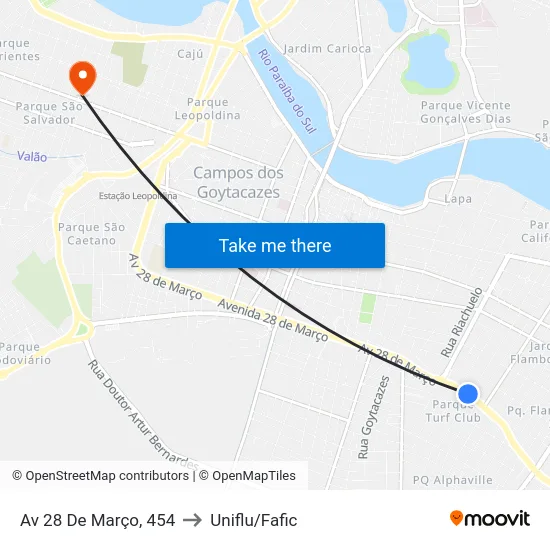 Av 28 De Março, 454 to Uniflu/Fafic map