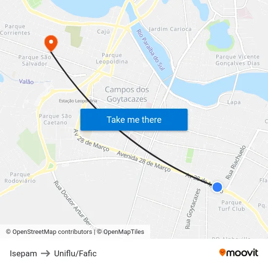 Isepam to Uniflu/Fafic map