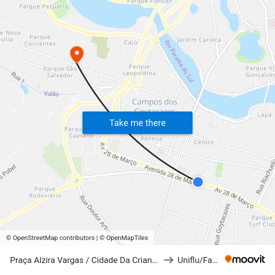 Praça Alzira Vargas / Cidade Da Criança to Uniflu/Fafic map