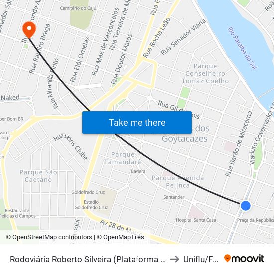 Rodoviária Roberto Silveira (Plataforma Externa) to Uniflu/Fafic map