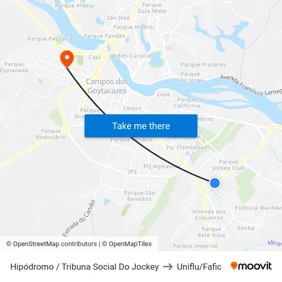 Hipódromo / Tribuna Social Do Jockey to Uniflu/Fafic map