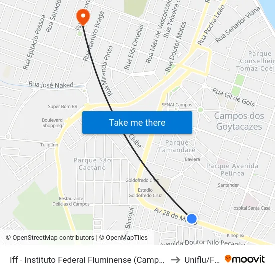 Iff - Instituto Federal Fluminense (Campus-Centro) to Uniflu/Fafic map