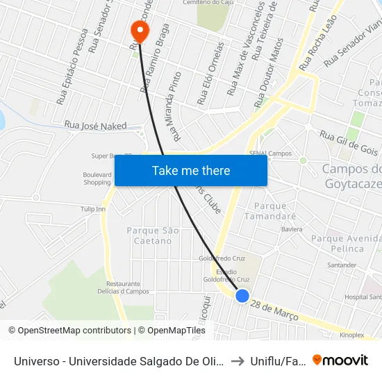 Universo - Universidade Salgado De Oliveira to Uniflu/Fafic map