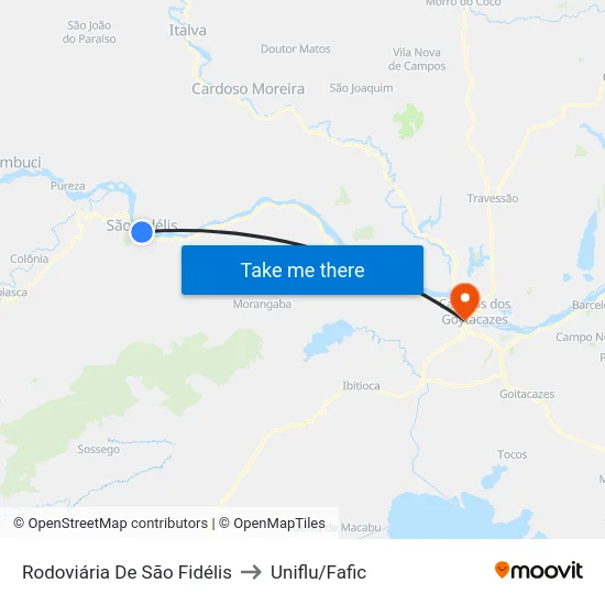 Rodoviária De São Fidélis to Uniflu/Fafic map