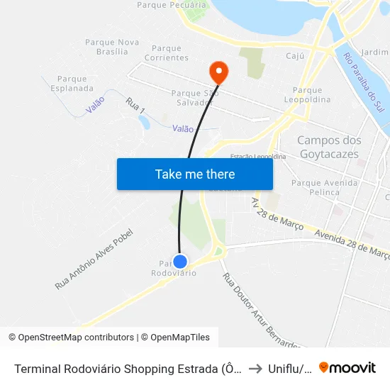 Terminal Rodoviário Shopping Estrada (Ônibus Rodoviário) to Uniflu/Fafic map