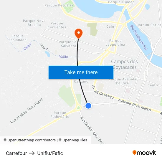 Carrefour to Uniflu/Fafic map