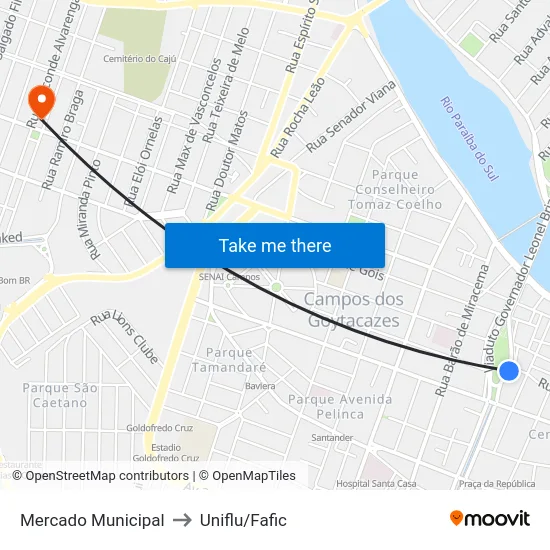Mercado Municipal to Uniflu/Fafic map