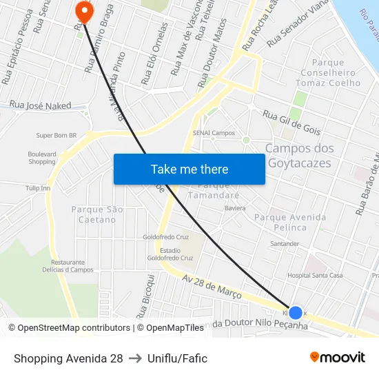 Shopping Avenida 28 to Uniflu/Fafic map