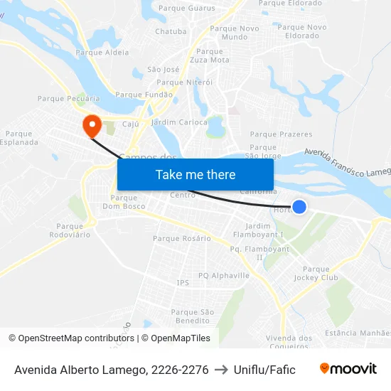 Avenida Alberto Lamego, 2226-2276 to Uniflu/Fafic map