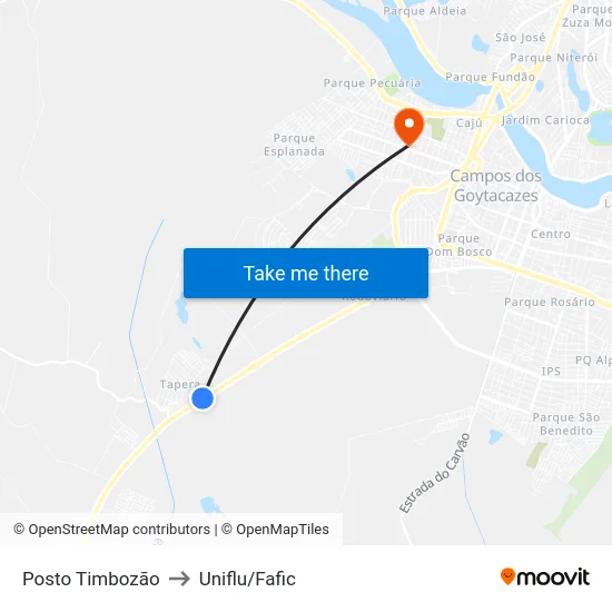 Posto Timbozão to Uniflu/Fafic map