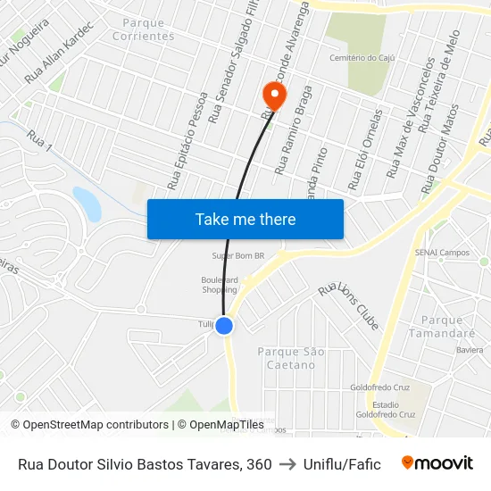 Rua Doutor Silvio Bastos Tavares, 360 to Uniflu/Fafic map