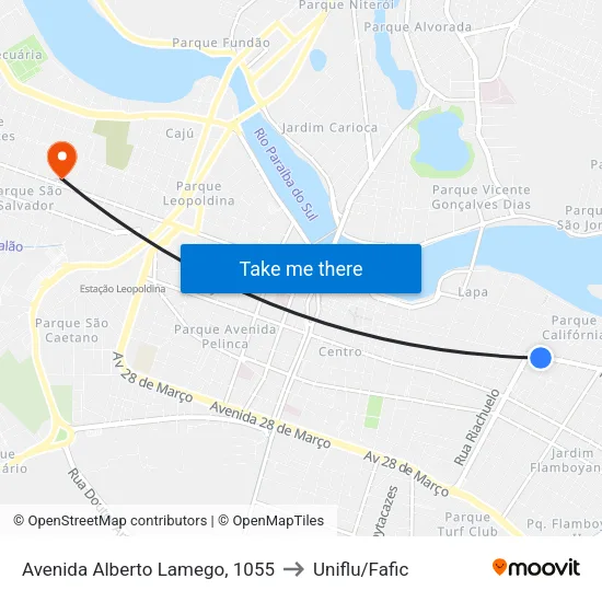 Avenida Alberto Lamego, 1055 to Uniflu/Fafic map