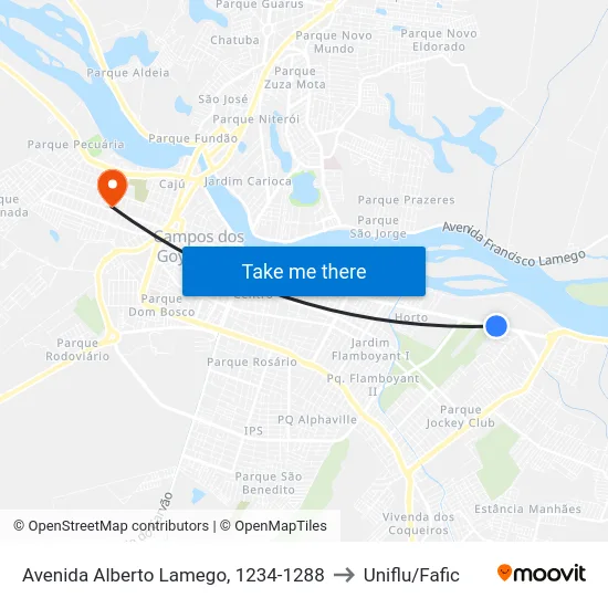 Avenida Alberto Lamego, 1234-1288 to Uniflu/Fafic map