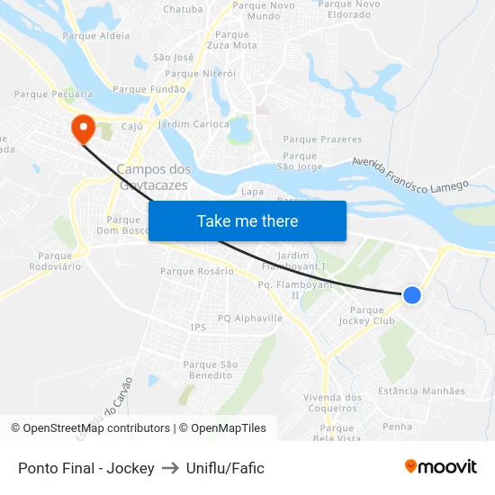 Ponto Final - Jockey to Uniflu/Fafic map