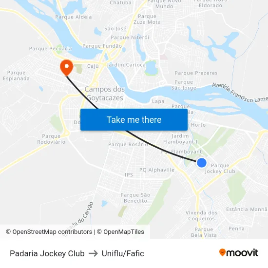 Padaria Jockey Club to Uniflu/Fafic map