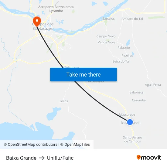 Baixa Grande to Uniflu/Fafic map
