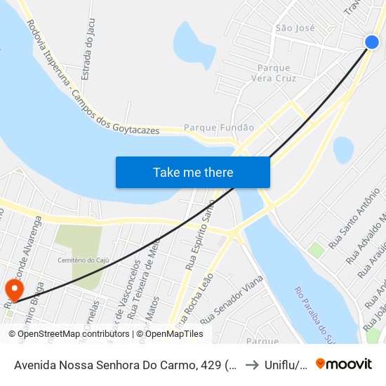 Avenida Nossa Senhora Do Carmo, 429  (Sentido Centro) to Uniflu/Fafic map