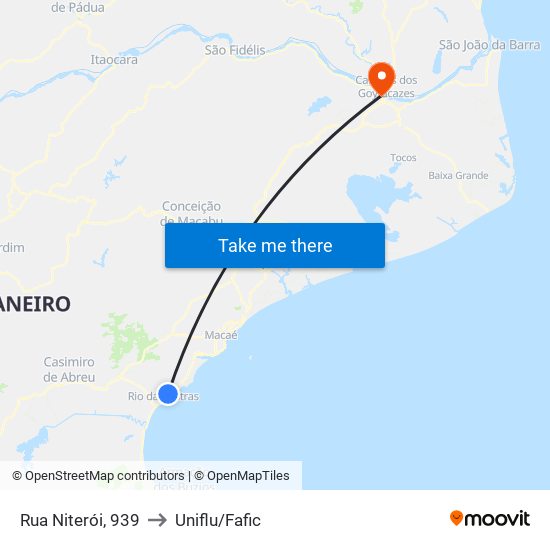 Rua Niterói, 939 to Uniflu/Fafic map