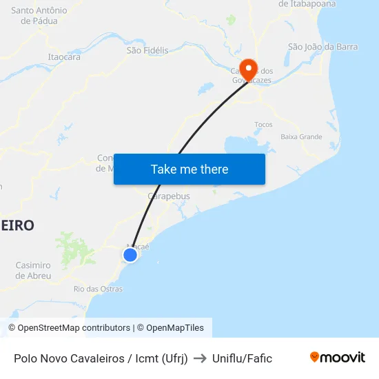 Polo Novo Cavaleiros / Icmt (Ufrj) to Uniflu/Fafic map