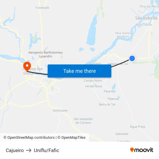 Cajueiro to Uniflu/Fafic map