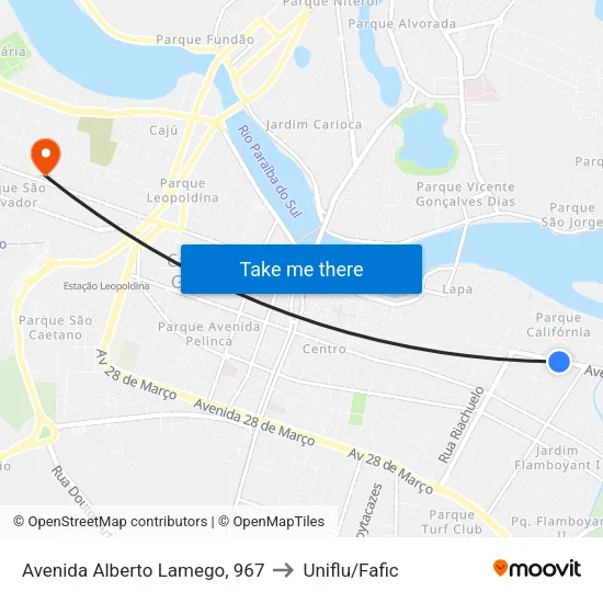 Avenida Alberto Lamego, 967 to Uniflu/Fafic map