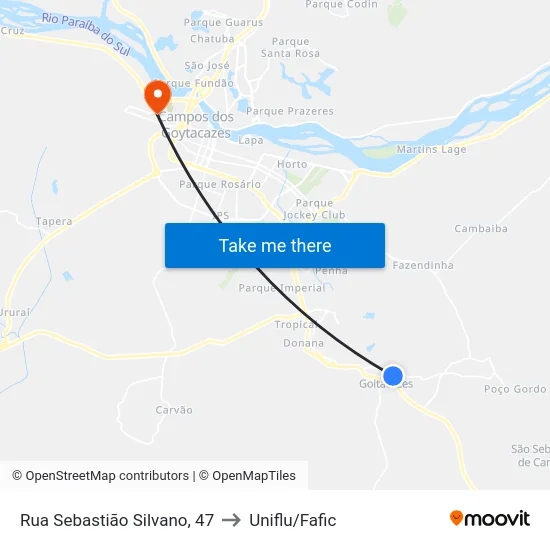 Rua Sebastião Silvano, 47 to Uniflu/Fafic map