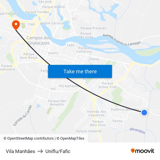 Vila Manhães to Uniflu/Fafic map