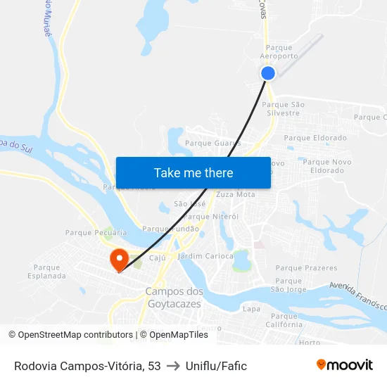 Rodovia Campos-Vitória, 53 to Uniflu/Fafic map