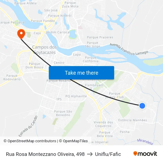 Rua Rosa Montezzano Oliveira, 498 to Uniflu/Fafic map