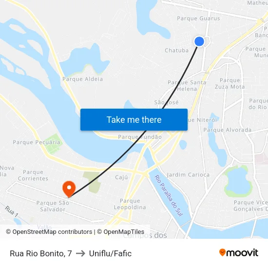 Rua Rio Bonito, 7 to Uniflu/Fafic map