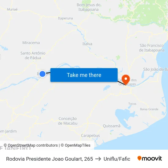 Rodovia Presidente Joao Goulart, 265 to Uniflu/Fafic map