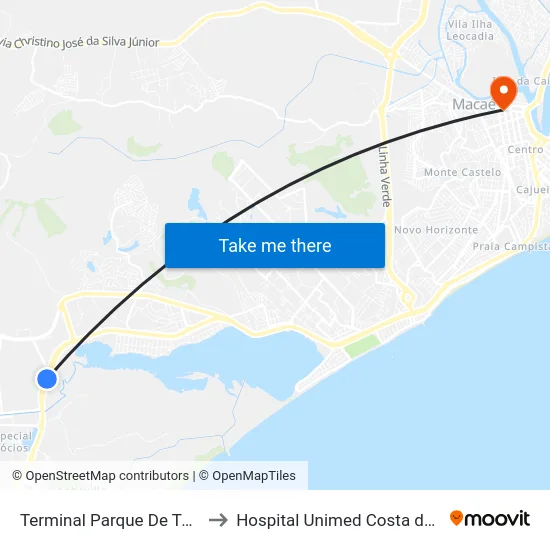 Terminal Parque De Tubos to Hospital Unimed Costa do Sol map