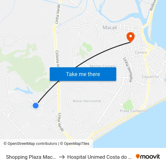 Shopping Plaza Macaé to Hospital Unimed Costa do Sol map