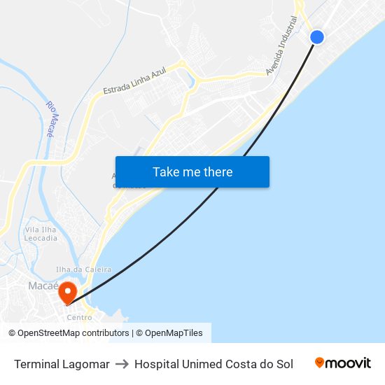 Terminal Lagomar to Hospital Unimed Costa do Sol map