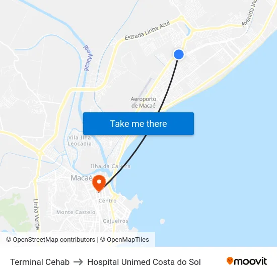Terminal Cehab to Hospital Unimed Costa do Sol map