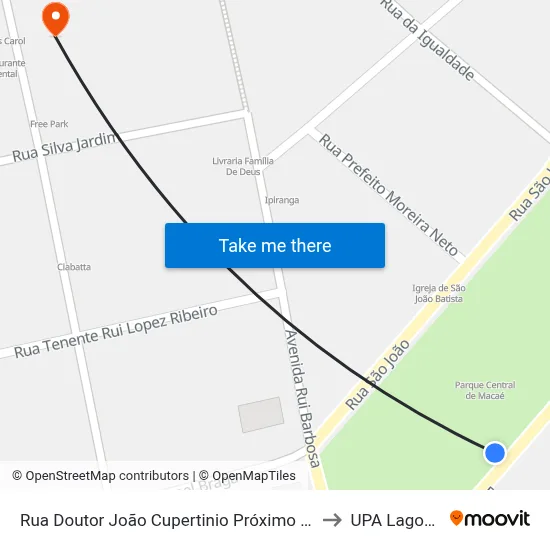Rua Doutor João Cupertinio Próximo Ao 311 to UPA Lagomar map