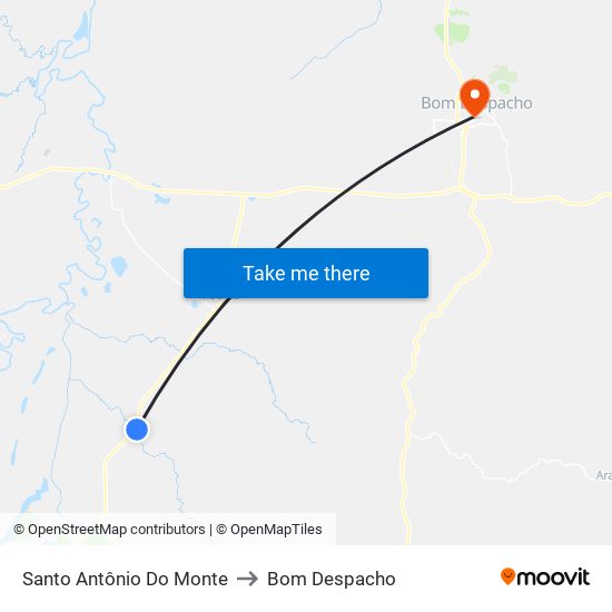 Santo Antônio Do Monte to Bom Despacho map