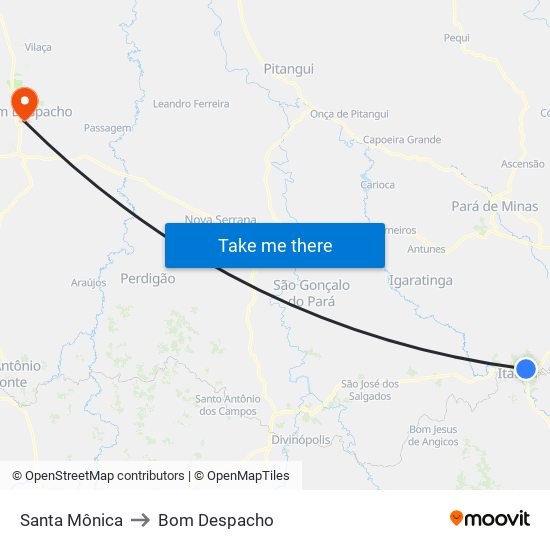 Santa Mônica to Bom Despacho map