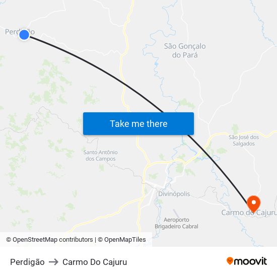 Perdigão to Carmo Do Cajuru map