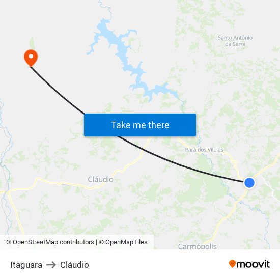Itaguara to Cláudio map
