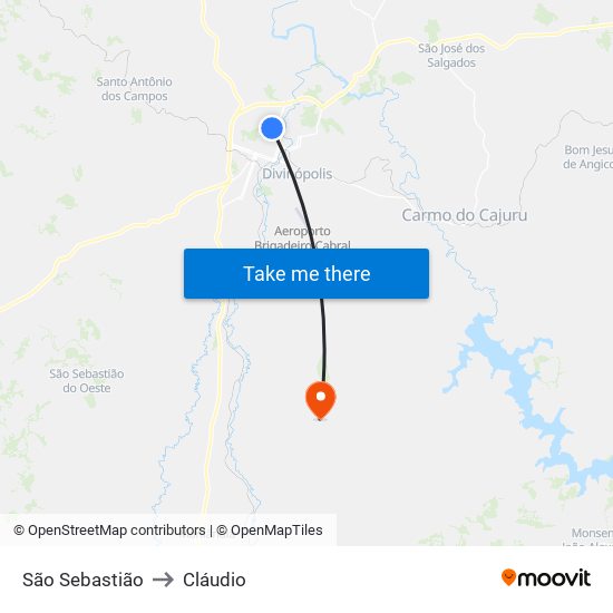 São Sebastião to Cláudio map