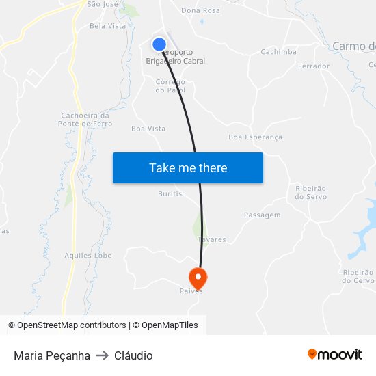 Maria Peçanha to Cláudio map